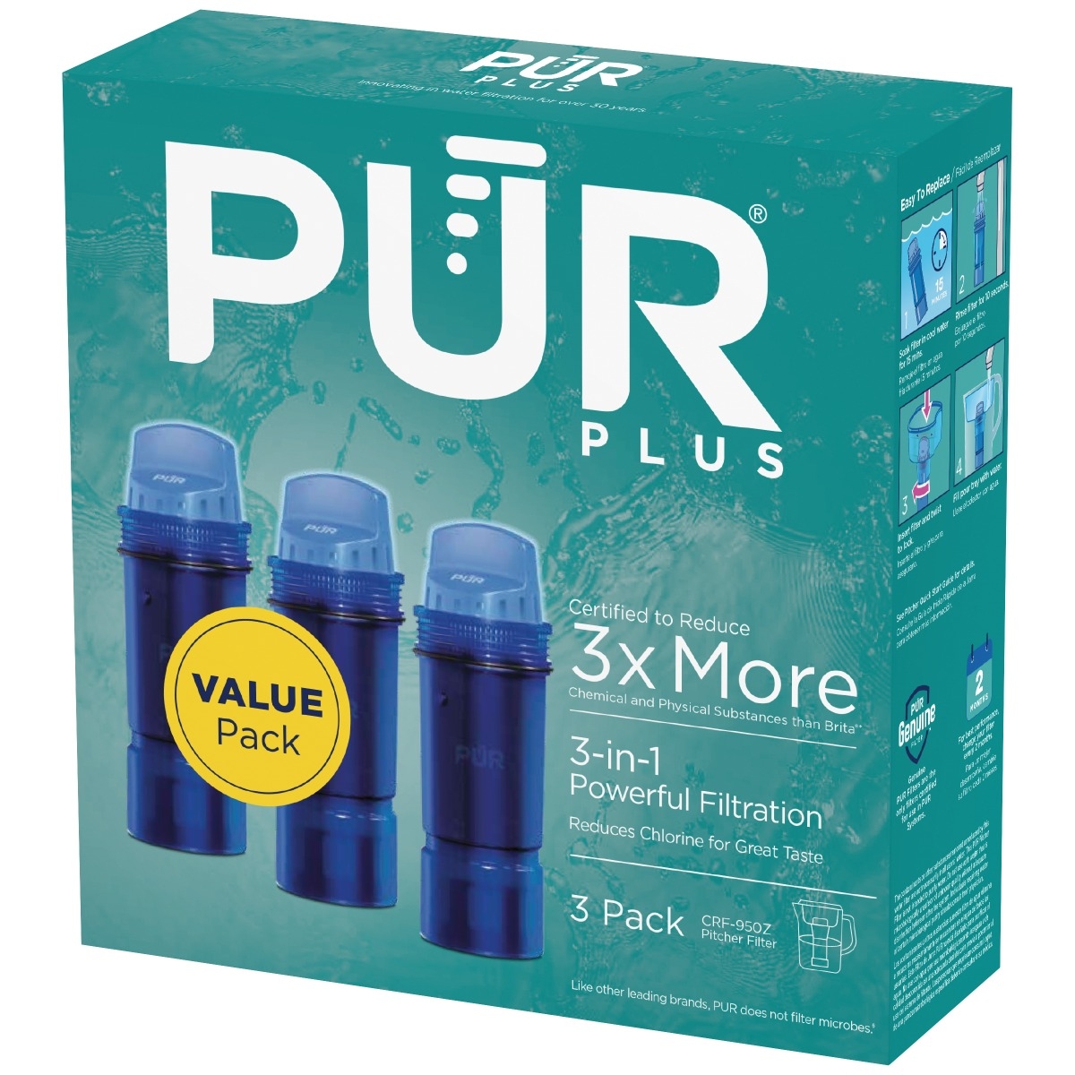 PUR PLUS Pitcher Filter, 3 Pack PUR