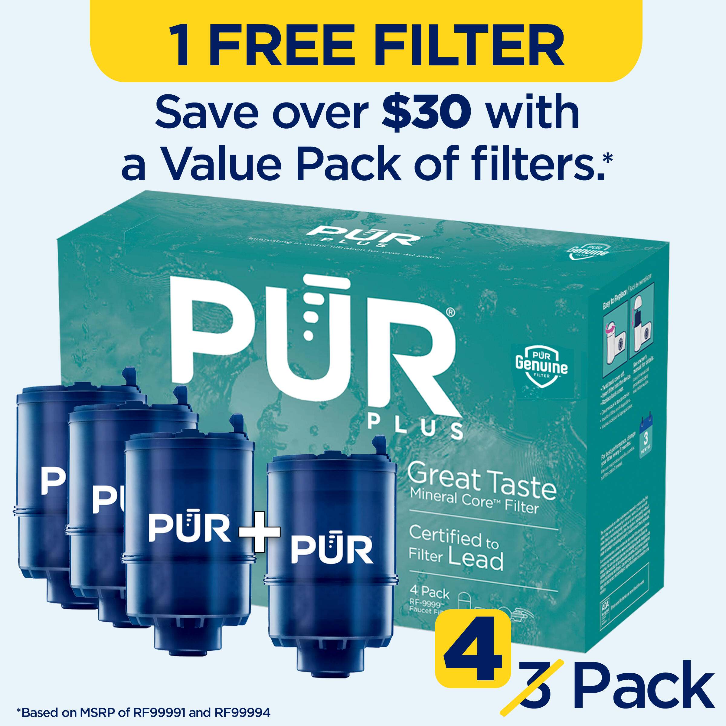 thumbnail image 2 of RF9999 Water Filter Replacement For Pur PLUS Faucet Systems | Certified NSF/ANSI 42 Standard | 6-Pack Value Set 2 of 5